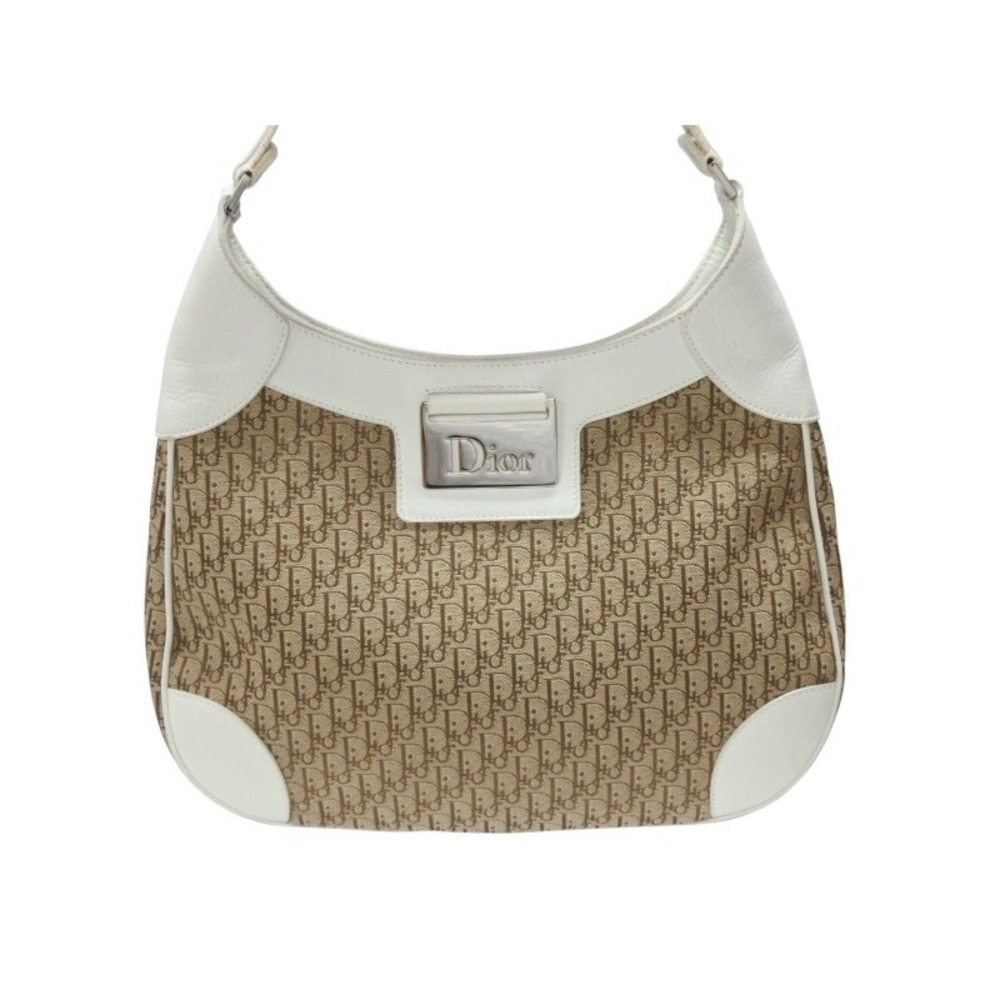 Christian Dior Street Chic Trotter One Shoulder Hobo Bag Brown White Canvas - Picture 2 of 10